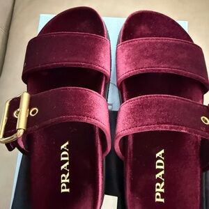 Prada Women's Velvet Maroon Sandals
